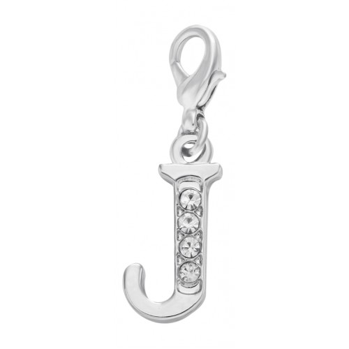 Handmade Personalised Letter J Clip On Charm with Rhinestones